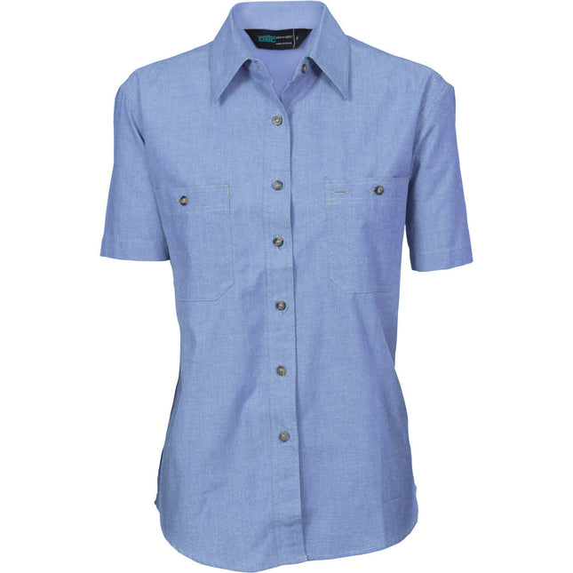 DNC Workwear Womens Ladies Cotton Chambray Shirt Short Sleeve Casual 4105-KarWorkwear