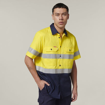 Hard Yakka Mens Short Sleeve HI Vis Reflective 2 Tone Taped Vented Shirt Y07754-KarWorkwear