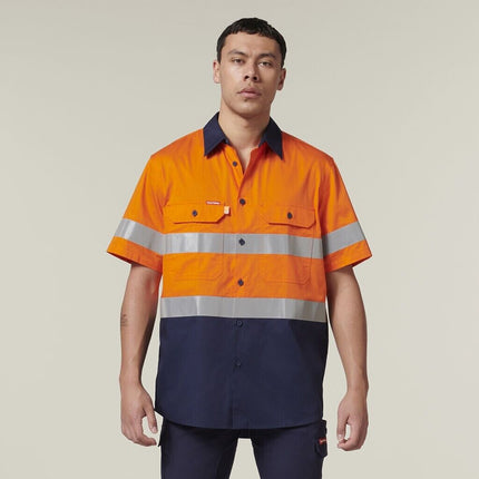 Hard Yakka Mens Short Sleeve HI Vis Reflective 2 Tone Taped Vented Shirt Y07754-KarWorkwear