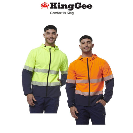 KingGee Mens Hi Vis Reflective Durable Hooded Repel Safety Work Jacket K55061-KarWorkwear