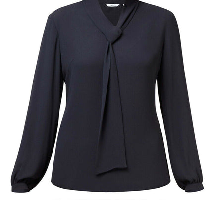 NNT Womens Formal Long Sleeve Tie Neck Blouse Soft Georgette Business CATUG4-KarWorkwear