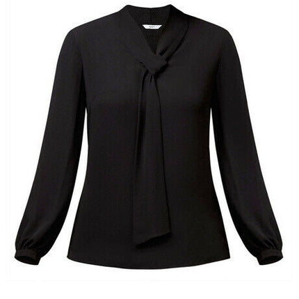 NNT Womens Formal Long Sleeve Tie Neck Blouse Soft Georgette Business CATUG4-KarWorkwear