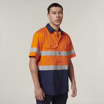 Hard Yakka Mens Short Sleeve HI Vis Reflective 2 Tone Taped Vented Shirt Y07754-KarWorkwear