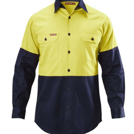 Hard Yakka Shirt Hi-Vis 2 Tone Long Sleeve Drill Work Safety Cotton Y07982-KarWorkwear