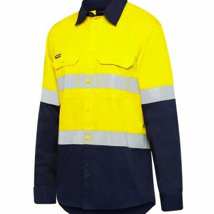 KingGee Mens Stretch Spliced Shirt Hi-Vis Tape Reflective Work Safety K04050-KarWorkwear