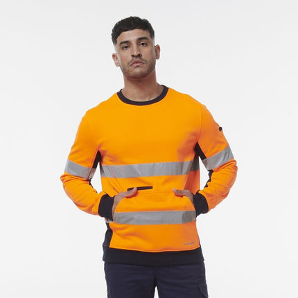 KingGee Mens Hi Vis Reflective Safety Spliced Work Crew Neck Fleece K55058-KarWorkwear