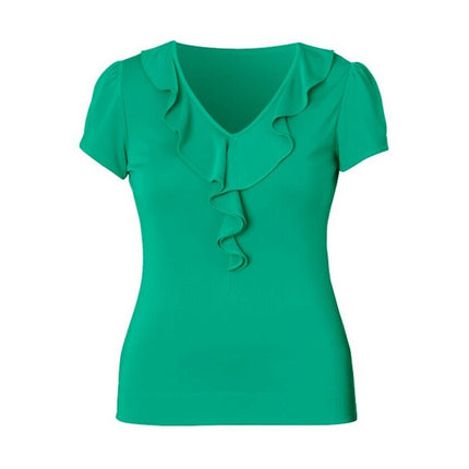Womens NNT Uniforms Cap Short Sleeve T-Top Ruffle Neck Top Corporate CAT48F-KarWorkwear