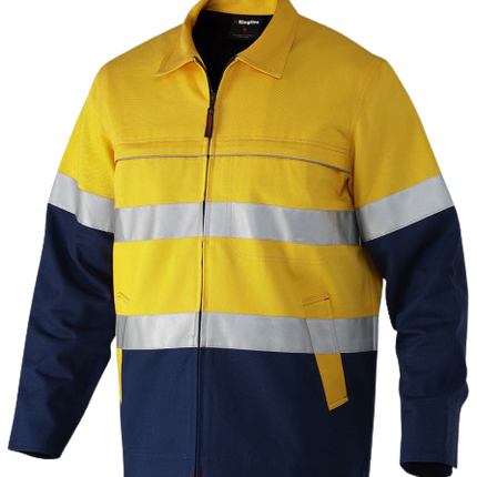 KingGee Mens Reflective Spliced Drill Jacket Cotton Flannel Work Safety K55905-KarWorkwear