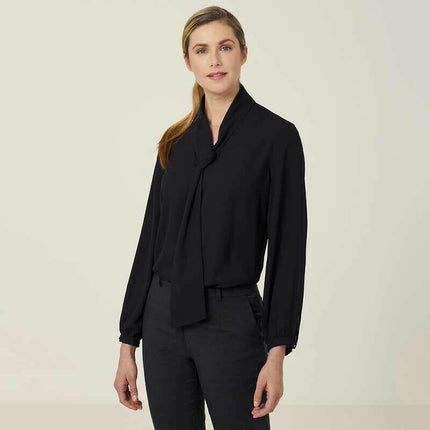 NNT Womens Formal Long Sleeve Tie Neck Blouse Classic Gathered Business CATUL2-KarWorkwear