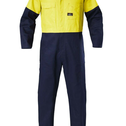 Hard Yakka Hi-Vis 2 Tone Work Phone Cotton Drill Coverall Overalls Y00270-KarWorkwear