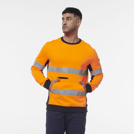 KingGee Mens Hi Vis Reflective Safety Spliced Work Crew Neck Fleece K55058-KarWorkwear
