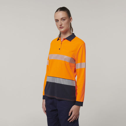 Hard Yakka Safety Work Womens Long Sleeve HI VIS Taped Polo Y08604-KarWorkwear