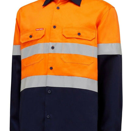 Hard Yakka Core Hi-Vis Safety Cotton Drill Pocket Taped Work Shirt Y04610-KarWorkwear