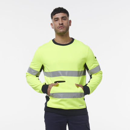 KingGee Mens Hi Vis Reflective Safety Spliced Work Crew Neck Fleece K55058-KarWorkwear