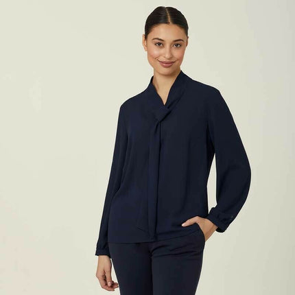 NNT Womens Formal Long Sleeve Tie Neck Blouse Classic Gathered Business CATUL2-KarWorkwear