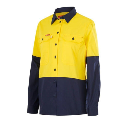 Hard Yakka Womens Long Sleeve HI Vis 2 Tone Reflective Vented Shirt Y08423-KarWorkwear
