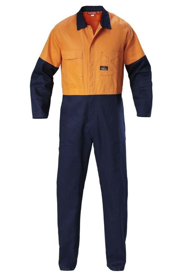 Hard Yakka Hi-Vis 2 Tone Work Phone Cotton Drill Coverall Overalls Y00270-KarWorkwear
