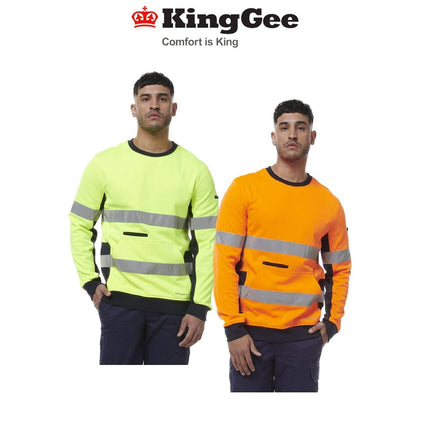 KingGee Mens Hi Vis Reflective Safety Spliced Work Crew Neck Fleece K55058-KarWorkwear