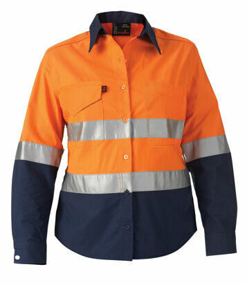 KingGee WorkCool 2 Womens Hi Vis Ref Spliced Shirt L/S Lightweight K44544-KarWorkwear