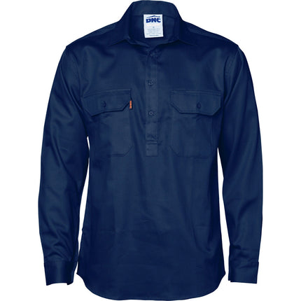 DNC Workwear Close Front Cotton Drill Long Sleeve Shirt Comfortable Work 3204-KarWorkwear