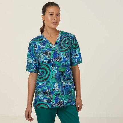 NNT Uniforms Unisex Warlu Indigenous Print Scrub Top V Neck Nurses Work CATRFR-KarWorkwear