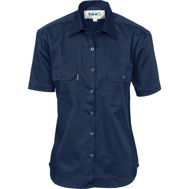 DNC Workwear Womens Ladies Cotton Drill Work Shirt Short Sleeve Casual 3231-KarWorkwear