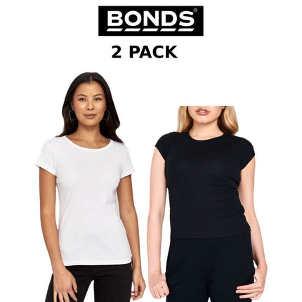 Womens Bonds Classic Crew Tee T-Shirt Short Sleeve Top 2 PACK Black White C0B95-KarWorkwear