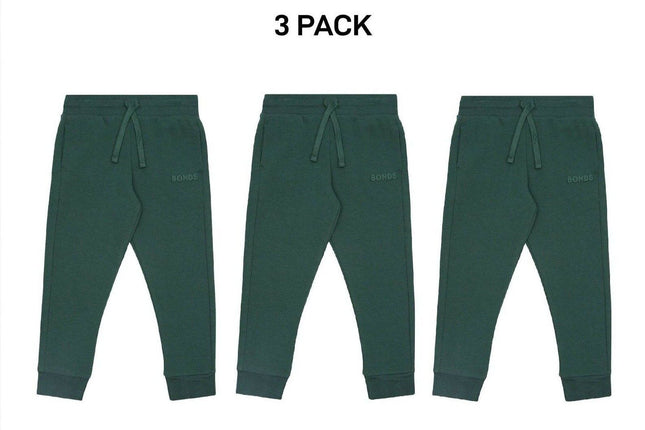 Bonds Kids Tech Sweats Trackie Pants Lightweight Warm Minimise Heat 3 Pack KVQRK-KarWorkwear
