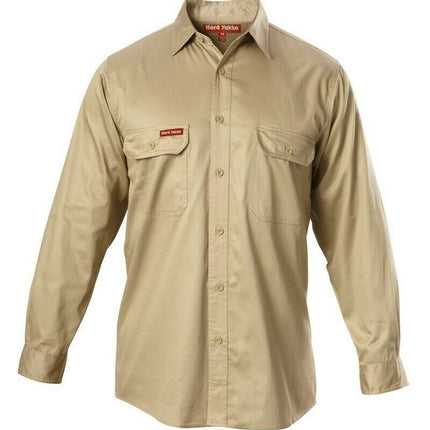 Hard Yakka Long Sleeve Cotton Drill Work Shirt Tradie Safety Button Y07500-KarWorkwear
