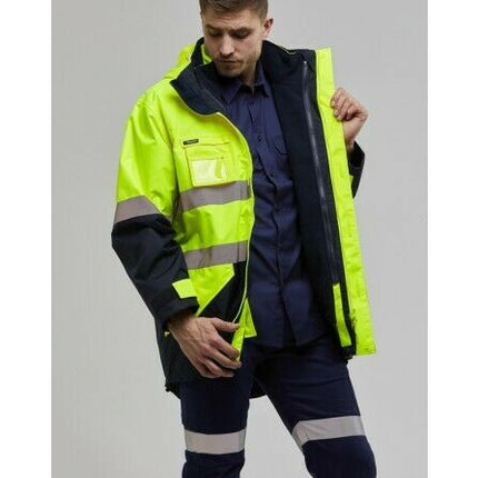 KingGee 4 in 1 Waterproof Jacket Fleece Insulated Hood Safety Hi-Vis K55300-KarWorkwear