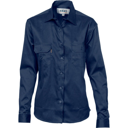 DNC Workwear Womens Ladies Cotton Drill Work Shirt Long Sleeve Casual Work 3232-KarWorkwear