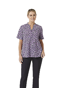 NNT Womens Petal Print Short Sleeve Tunic Mandarin Collar Neckline CATUHU-KarWorkwear