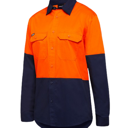 KingGee Mens Stretch Spliced Shirt Comfort Work Safety Cotton Hi-Vis Hem K04035-KarWorkwear