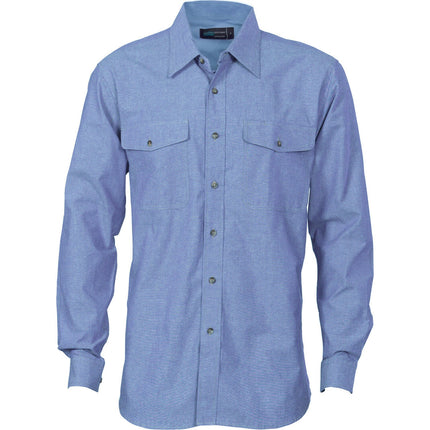 DNC Workwear Mens Twin Flap Pocket Cotton Chambray Long Sleeve Casual 4104-KarWorkwear