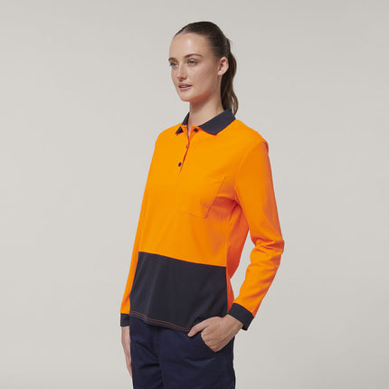 Hard Yakka Womens Safety Work Long Sleeve HI VIS Polo Y08603-KarWorkwear