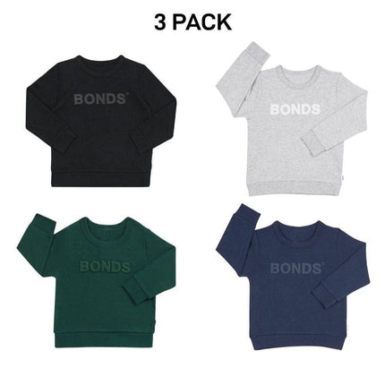 Bonds Kids Tech Sweats Pullover Soft Knitted Warm Cotton Poly Blend 3 Pack KVQTK-KarWorkwear