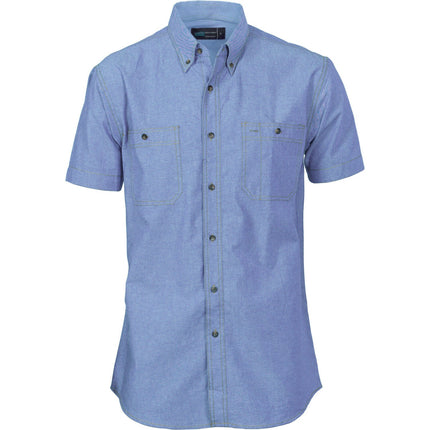 DNC Workwear MensCotton Chambray Shirt , Twin Pocket - Short Sleeve 4101-KarWorkwear