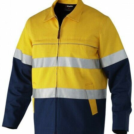 KingGee Mens Reflective Spliced Drill Jacket Cotton Flannel Work Safety K55905-KarWorkwear