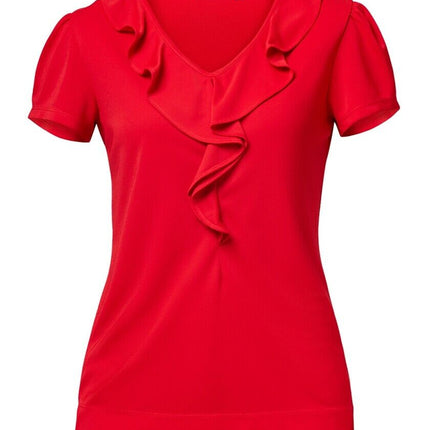 Womens NNT Uniforms Cap Short Sleeve T-Top Ruffle Neck Top Corporate CAT48F-KarWorkwear