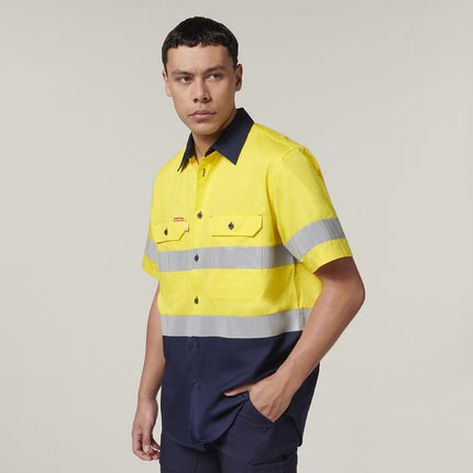 Hard Yakka Mens Short Sleeve HI Vis Reflective 2 Tone Taped Vented Shirt Y07754-KarWorkwear