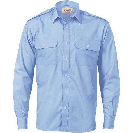 DNC Workwear Mens Epaulette Polyester Cotton Work Shirt Long Sleeve Casual 3214-KarWorkwear