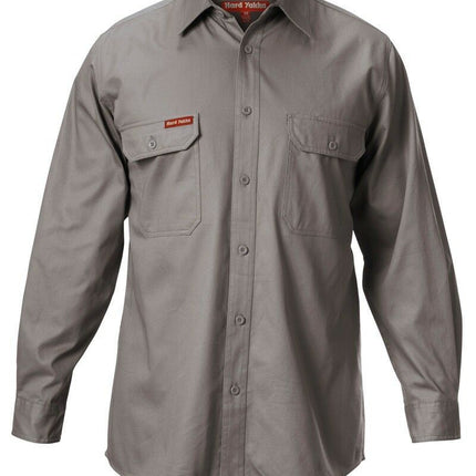Hard Yakka Long Sleeve Cotton Drill Work Shirt Tradie Safety Button Y07500-KarWorkwear