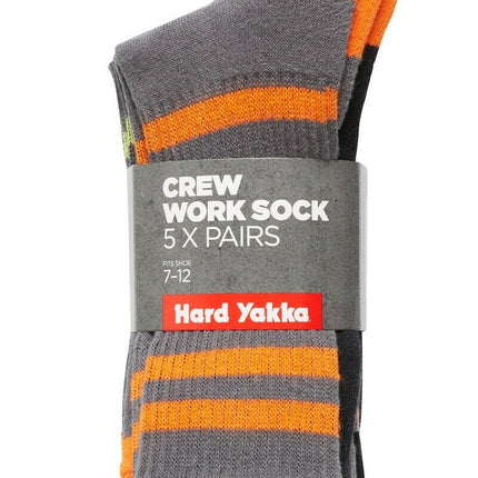 Hard Yakka Cotton Crew Work Socks 5 Pack Logo Athletic Padded Black Y20035-KarWorkwear