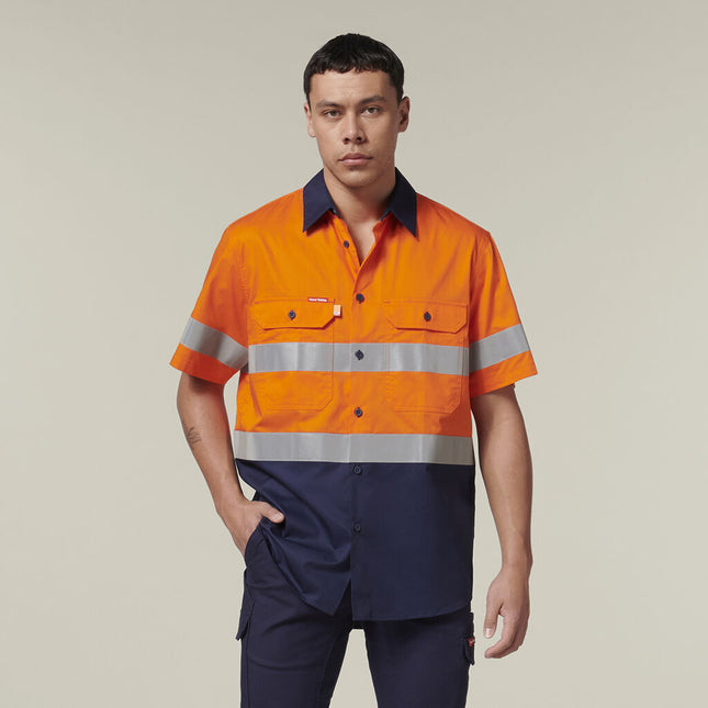 Hard Yakka Mens Short Sleeve HI Vis Reflective 2 Tone Taped Vented Shirt Y07754-KarWorkwear