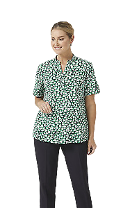 NNT Womens Petal Print Short Sleeve Tunic Mandarin Collar Neckline CATUHU-KarWorkwear