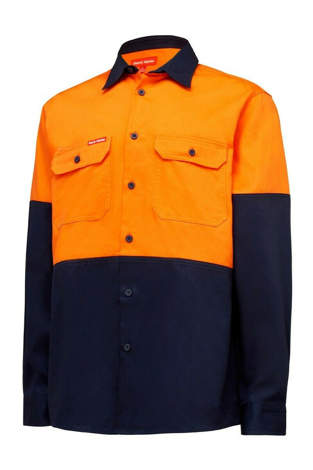 Work Hard Yakka Core Hi-Vis Work Shirt Strong Tough Farm Cotton Drill L/S Y04605-KarWorkwear