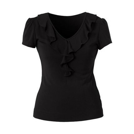 Womens NNT Uniforms Cap Short Sleeve T-Top Ruffle Neck Top Corporate CAT48F-KarWorkwear