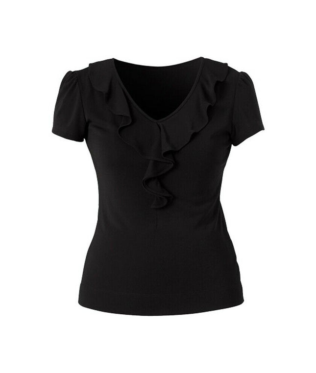 Womens NNT Uniforms Cap Short Sleeve T-Top Ruffle Neck Top Corporate CAT48F-KarWorkwear