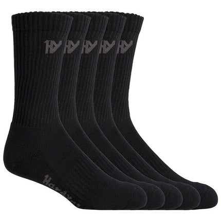 Hard Yakka Cotton Crew Work Socks 5 Pack Logo Athletic Padded Black Y20035-KarWorkwear