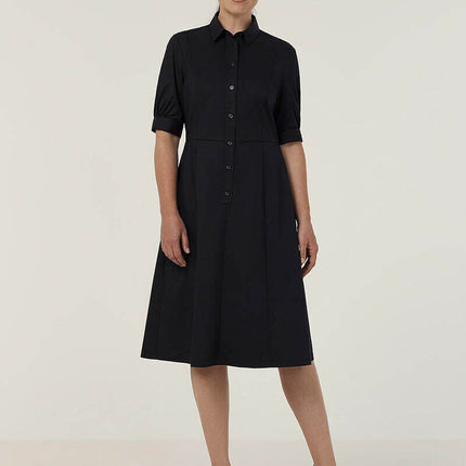 NNT Womens Avignon Shirt Dress Fit Flare Collared Elbow Length Cotton CAT69K-KarWorkwear